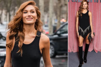Sasha Meneghel posa para los flashes en la entrada del desfile de Paco Rabanne durante la Semana de la Moda de París