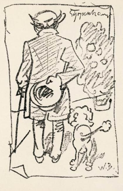 Schopenhauer tendía a mantenerse alejado de los seres humanos, prefiriendo la compañía de otros seres: sus perros. (Dibujo de Wilhelm Busch)