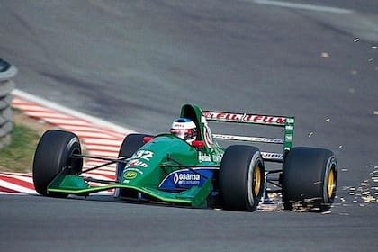 Schumacher, a bordo del Jordan, en uno de los entrenamientos de su primer fin de semana en la Fórmula 1