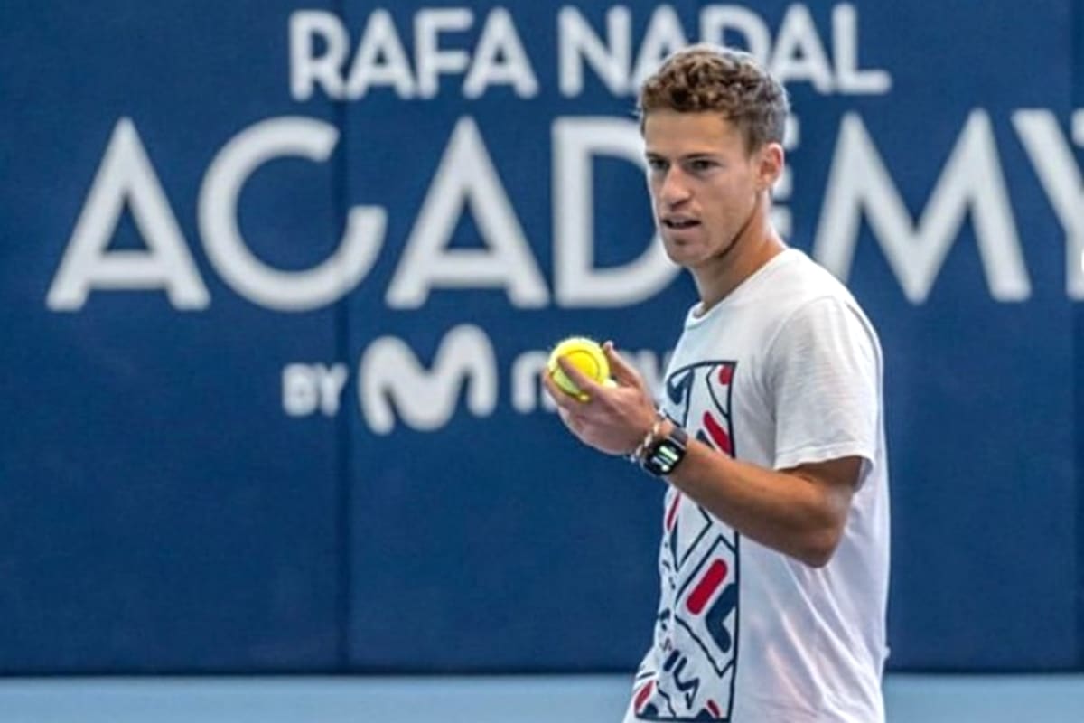 Schwartzman, durante la práctica en la academia de Nadal en Mallorca
