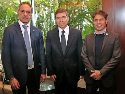 Scioli, Kicillof y el titular de la Federación de Industrias del Estado de San Pablo, Josué Gomes da Silva