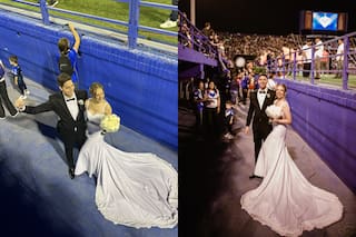 Iban a su fiesta de casamiento, pero entraron a la cancha de Vélez y causaron furor