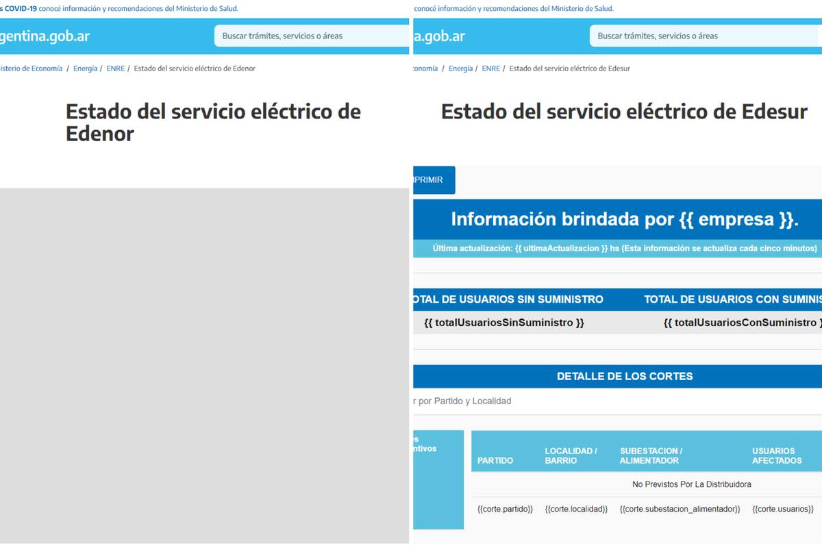Se cayó sitio del ENRE que reporta los cortes de luz