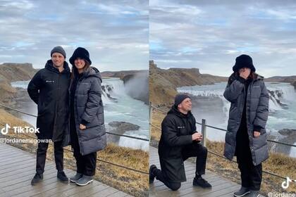 Se comprometieron en la cascada de Gullfoss, pero un detalle les arruinó el momento
