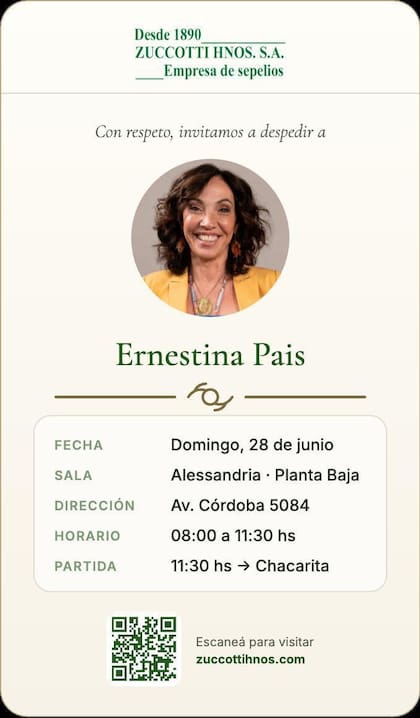 Se conoció dónde se llevará adelante el último adiós de Ernestina Pais