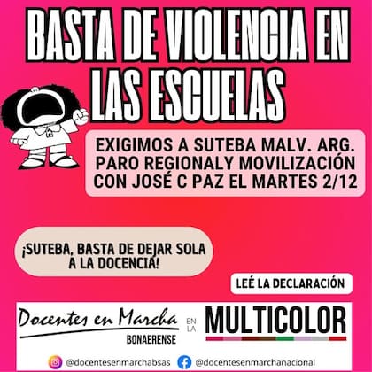 Se convocó a una marcha en reclamo por el ataque a los maestros