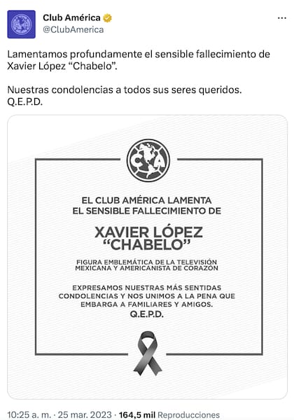 Se despiden de Xavier López 'Chabelo' en Twitter