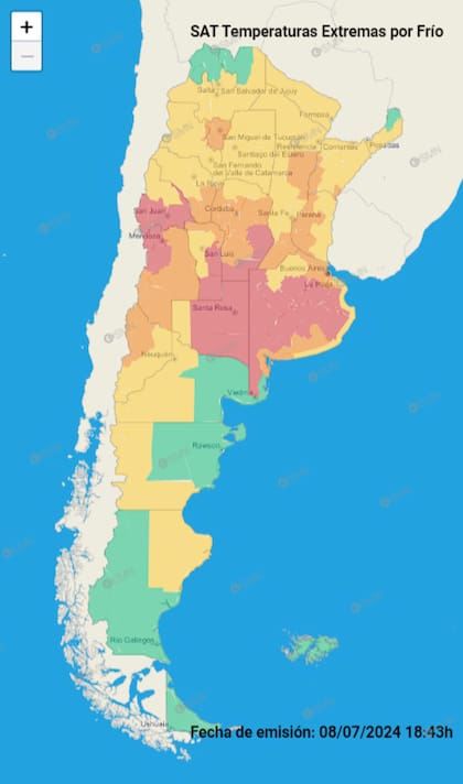 Se emitió la alerta roja por frío extremo en seis provincias