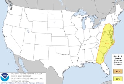 Se espera que el sistema de tormentas se desplace hacia Florida el domingo 16 de marzo, con probabilidad de tornados