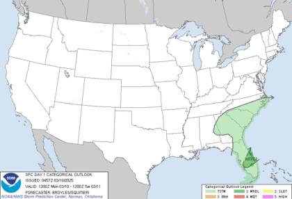 Se esperan chubascos y tormentas eléctricas dispersas en Florida, durante la mañana y la tarde del lunes 10 de marzo