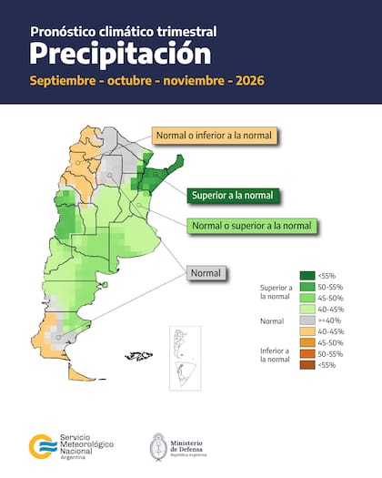 Se esperan precipitaciones más intensas para el inicio de la primavera 2026 en casi toda la Argentina