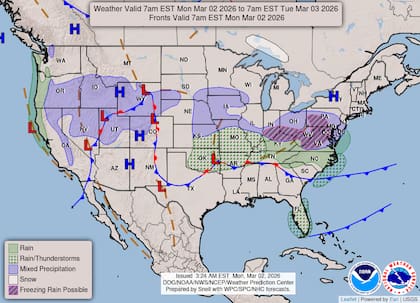 Se esperan precipitaciones mixtas desde Indiana hasta Pensilvania, con nieve, aguanieve y lluvia engelante debido al choque de aire templado sobre una capa de aire frío estancado