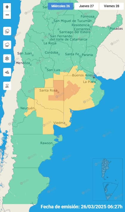 Se esperan tormentas acompañadas por ráfagas de más de 40 kilómetros por hora.