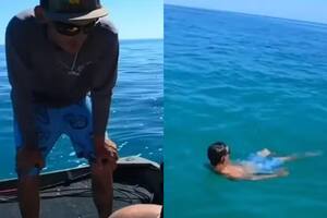 Se lanzó al mar para huir de la policía y también de su novia: el video causó furor en las redes