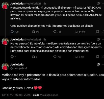 “Se llevaron mi celular, mi computadora y 400 mil pesos” (X: @joelojedaa1)
