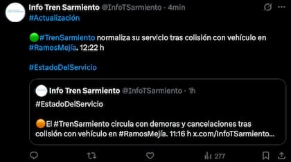 Se normalizó el servicio a las 12.22 de este martes