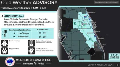 Se prevé que las temperaturas alcancen los 29 °F (-1,6°C) en zonas como Lake, Volusia, Seminole, Orange y Osceola