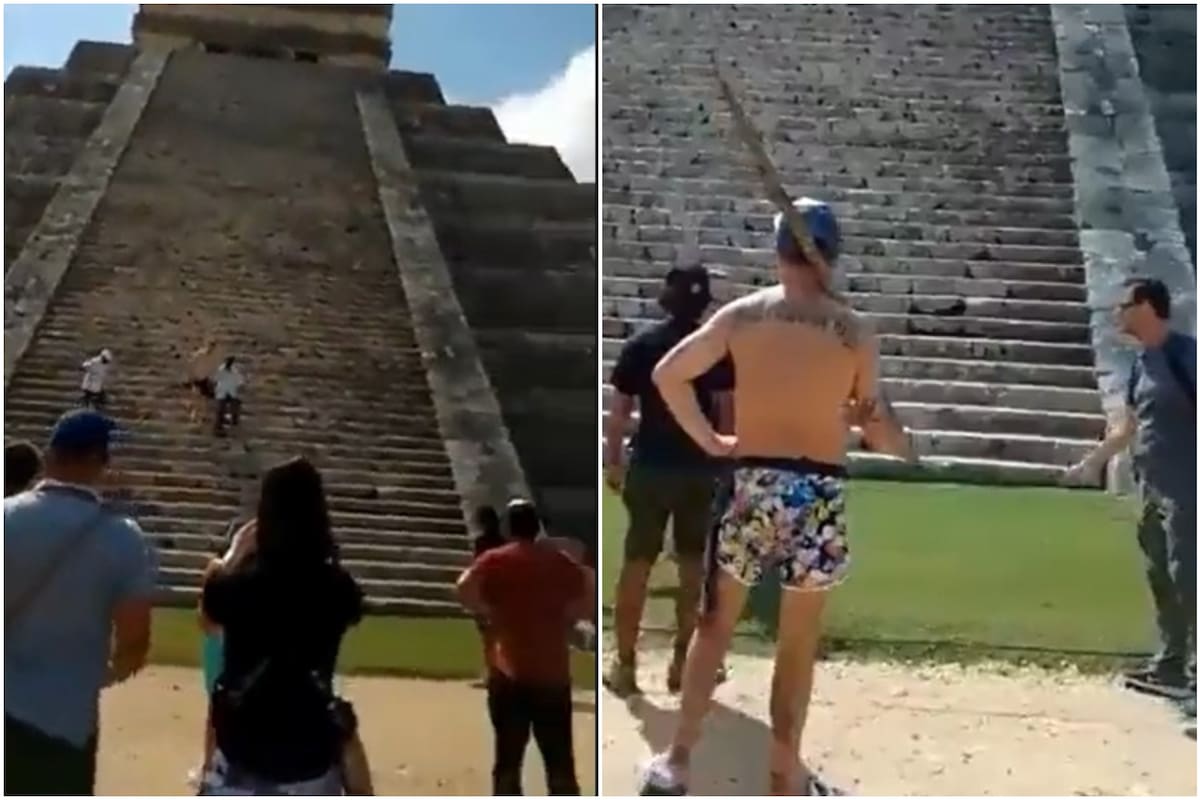 Se subió a la pirámide de Chichén Itza y lo bajaron de un palazo en la cabeza