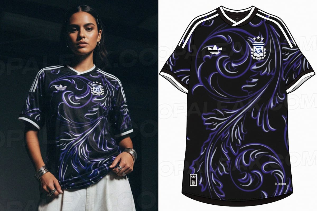 Se viralizó la presunta camiseta alterativa que podría usar la selección argentina en el Mundial 2026 (Foto: X @opaleak)