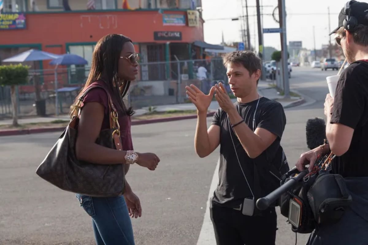 Sean Baker en el rodaje de Tangerine (2015), filmada en las calles de Los Ángeles con un celular.