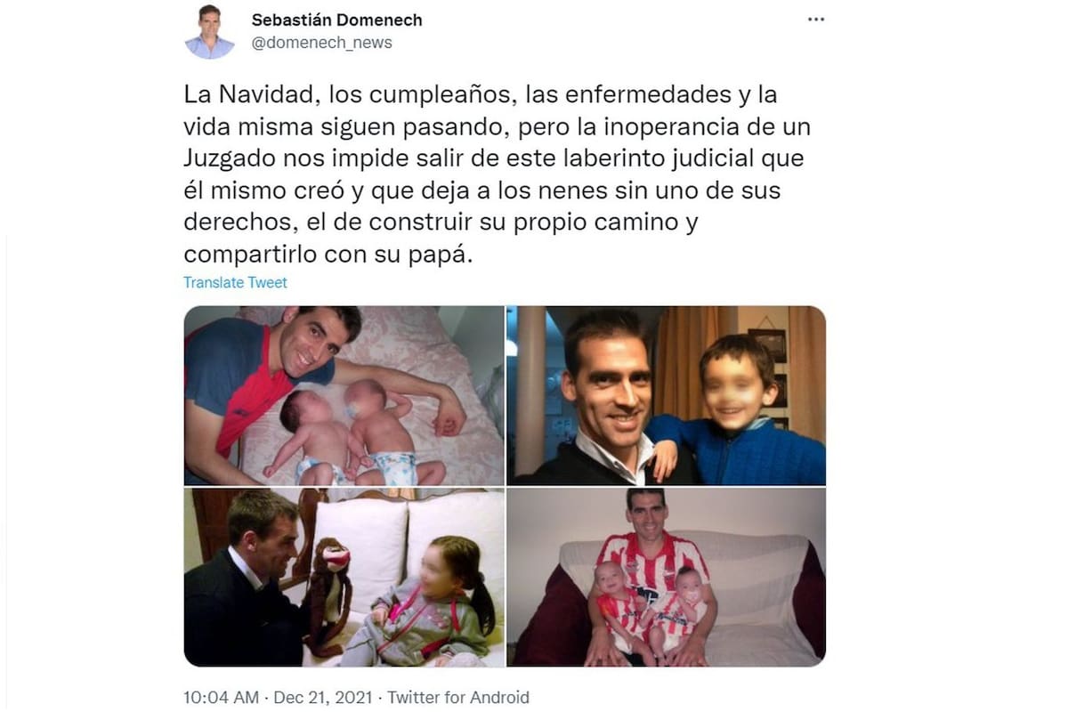 Sebastián Domenech había denunciado la situación familiar que atraviesa desde hace seis años en su cuenta de Twitter