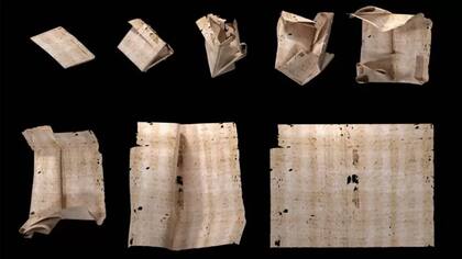 Secuencia de despliegue de una carta generada por computador que se utilizó para leer el contenido de cartas selladas de la Europa del siglo XVII sin abrirlas físicamente (Carta de la Colección Brienne, Sound and Vision La Haya, Países Bajos)