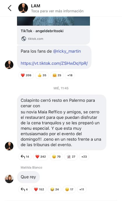 Según Ángel de Brito, Colapinto cenó con Reficco y amigos en un restaurante de Palermo (Foto: Instagram @angeldebritooki)
