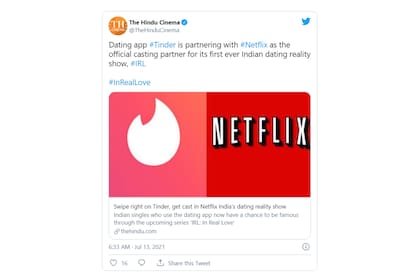 Según anunciaron en el comunicado, Tinder no será solo un socio inversor sino que la aplicación funcionará de hecho como el espacio de casting