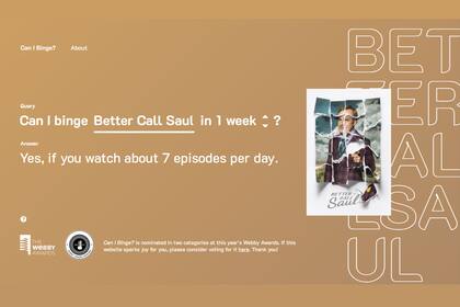 Según el sitio, se deben ver siete episodios por día para completar toda las temporadas de Better Call Saul en una semana