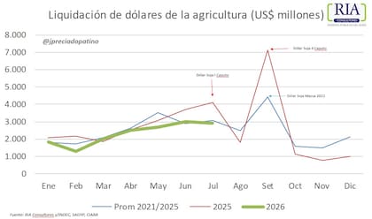 Según explicó Preciado Patiño, el año pasado se registraron picos de liquidación asociados a medidas oficiales que aceleraron las ventas de granos