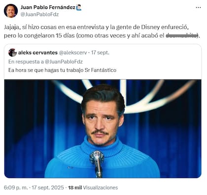 Según Juan Pablo Fernández, a Disney no le gustó la entrevista y la cancelaron (X/@JuanPabloFdz)