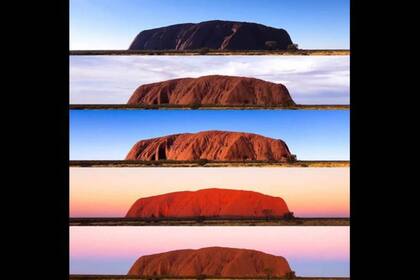 Según la luz y la hora del día, el monte Uluru cambia de color