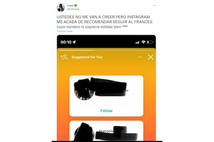 Según relató, Instagram le sugirió seguir al joven en cuestión