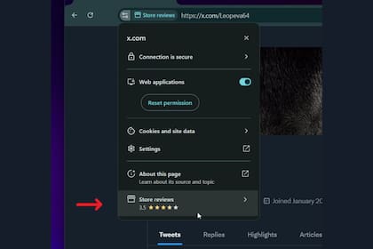 Según un usuario de X, la función "Reseñas de la tienda" tendrá un sistema de calificación de 5 estrellas para cada sitio web (X/@Leopeva64)
