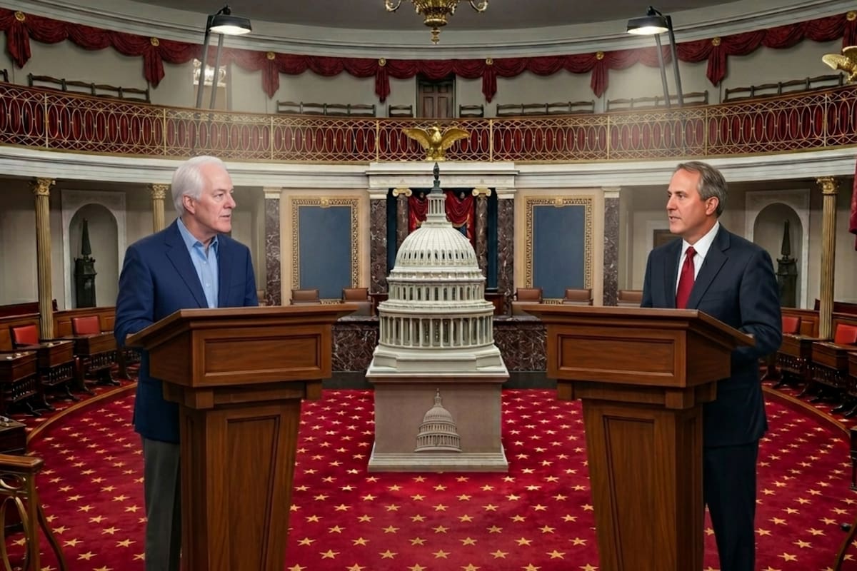 Según una reciente encuesta, Ken Paxton (a la derecha) lidera la intención de voto con un 48%, frente al 45% que cosecha el senador titular John Cornyn (a la izquierda).