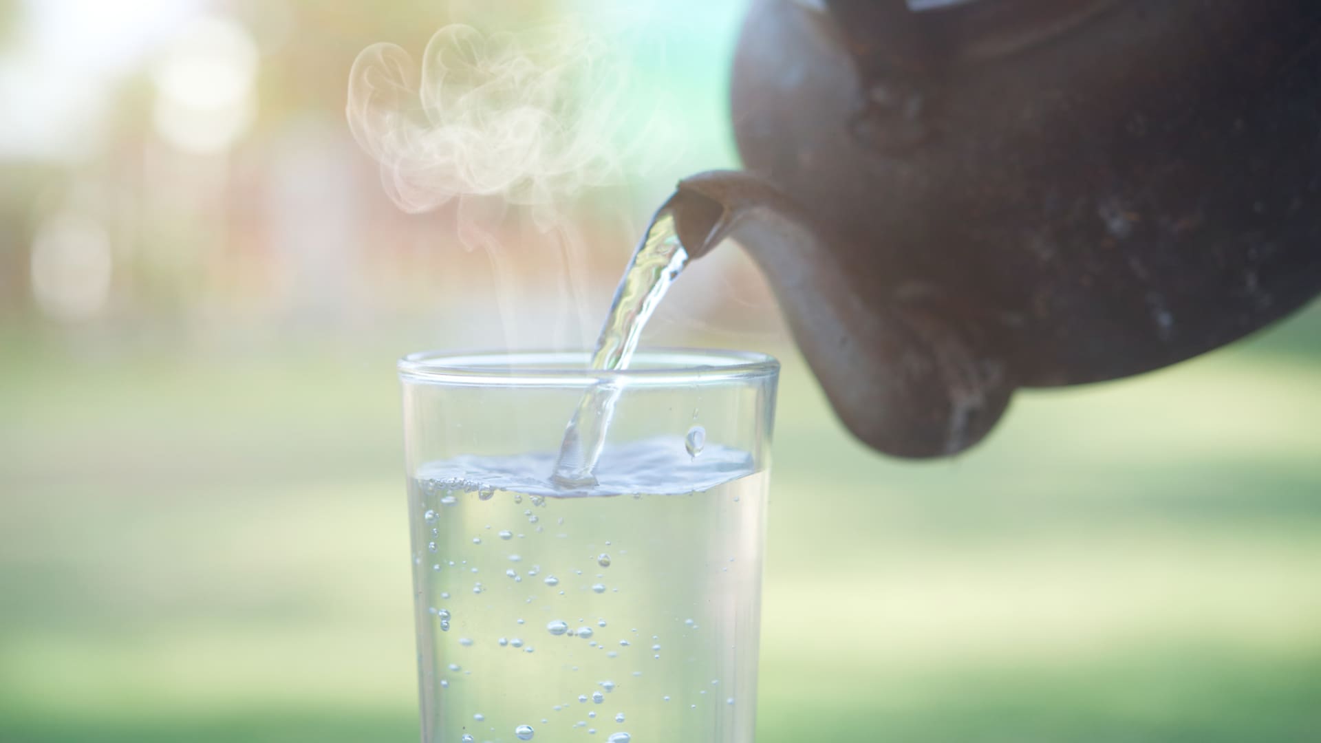 A glass of hot water from the old kettle.