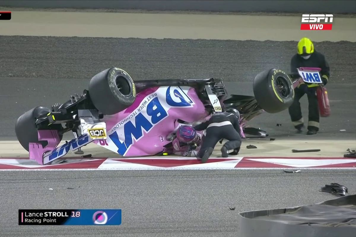 Segunda largada fallida de la Fórmula 1 en Bahrein: tras la explosión del auto de Grosjean, el vuelco de Stroll