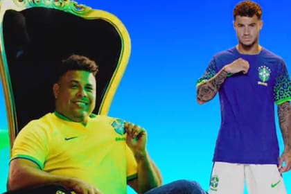 Ronaldo, una de las presencias más importantes del video de presentación de la nueva camiseta de Brasil; atrás suyo, Philippe Coutinho exhibe la remera suplente