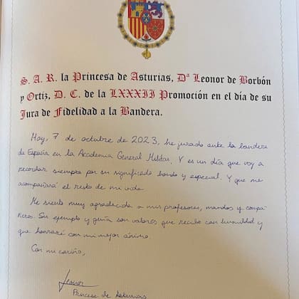 "Ser ejemplo y guía son valores que recibo con humildad y que honraré con mi mejor ánimo", detalló la heredera.