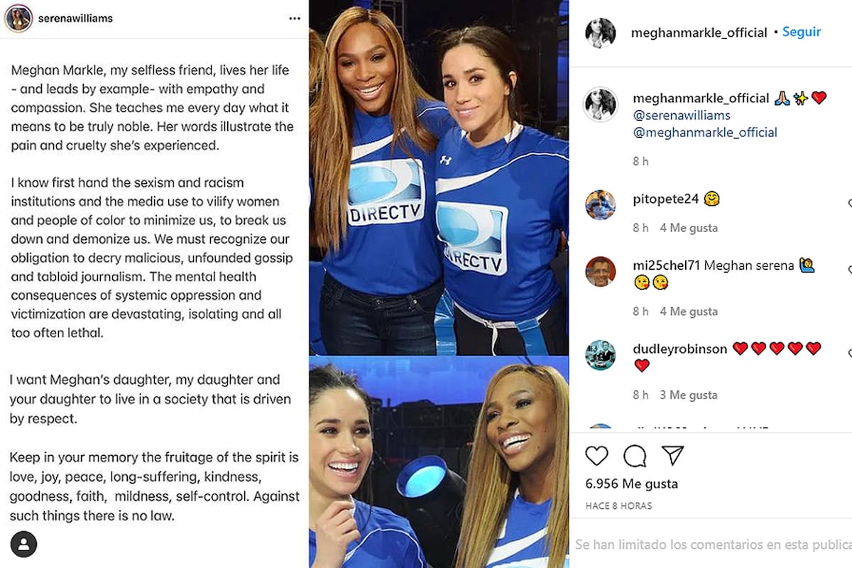Serena Williams expresó su apoyo a Meghan Markle y el Príncipe Harry tras develar secretos de la Corona Británica