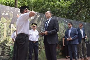 Sergio Berni, en el acto por el Día de la Policía en Vicente López, junto con el intendente Jorge Macri
