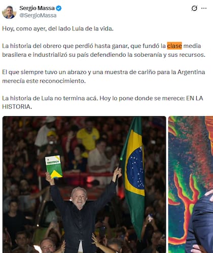 Sergio Massa celebró la victoria de Lula y reivindicó su trayectoria y su vínculo con la Argentina