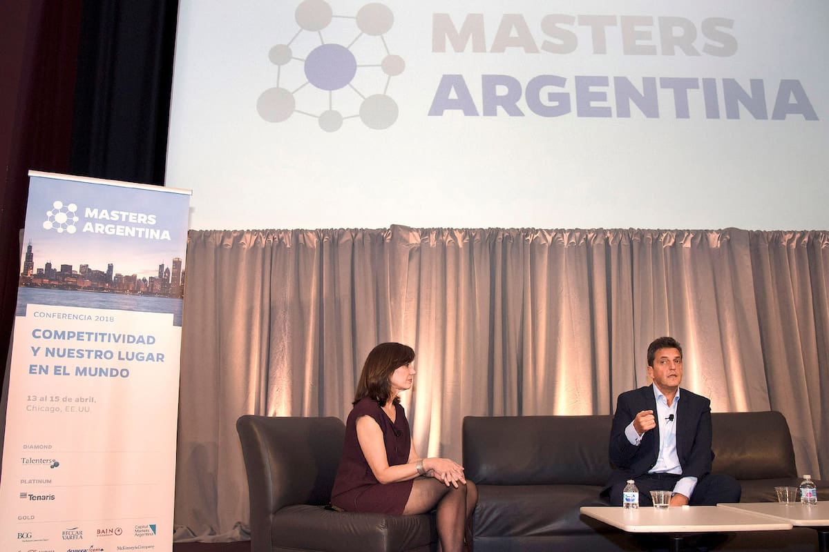 Sergio Massa durante la conferencia que dio en la Universidad de Chicago