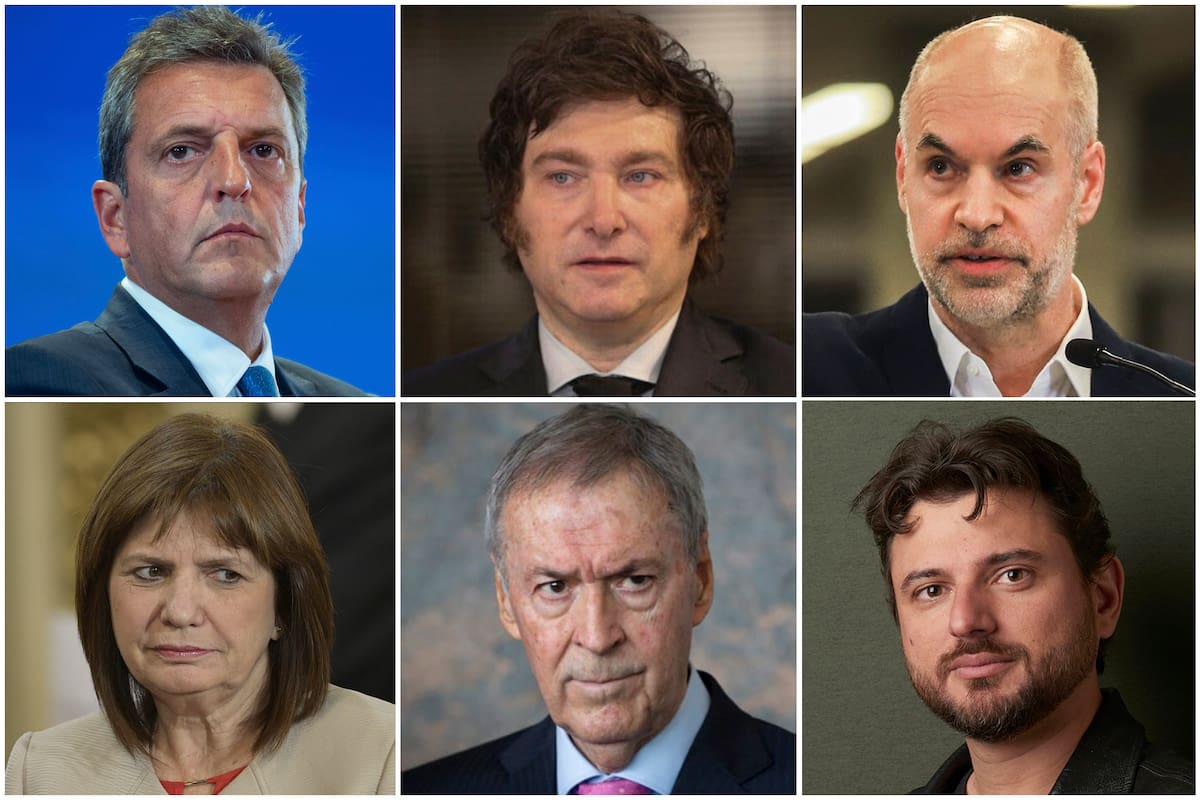 Sergio Massa, Javier Milei, Horacio Rodríguez Larreta, Patricia Bullrich, Juan Schiaretti y Juan Grabois