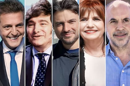 Sergio Massa, Juan Grabois, Patricia Bullrich, Horacio Rodríguez Larreta, Javier Milei, los precandidatos de las PASO