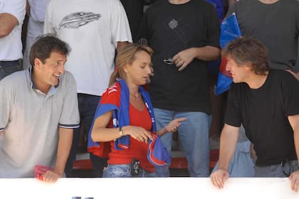 Sergio Massa, Malena Galmarini y Amado Boudou, en la tribuna de Tigre