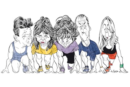 Sergio Massa, Patricia Bullrich, Javier Milei, Juan Schiaretti y Myriam Bregman en la línea de largada