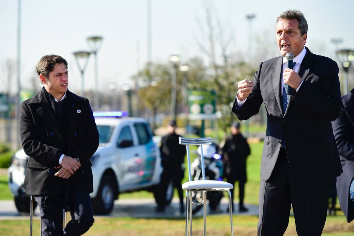 Sergio Massa y Axel Kicillof, en la presentación de la nueva base UTOI de Merlo la semana pasada; el sábado que viene coincidirán en La Matanza