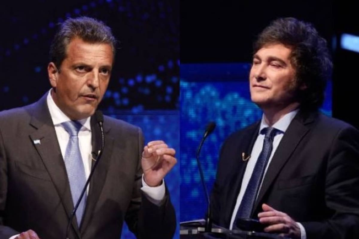 Sergio Massa y Javier Milei, en el debate presidencial previo al balotaje de 2023