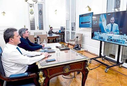 Sergio Massa, Máximo Kirchner y Martín Guzmán